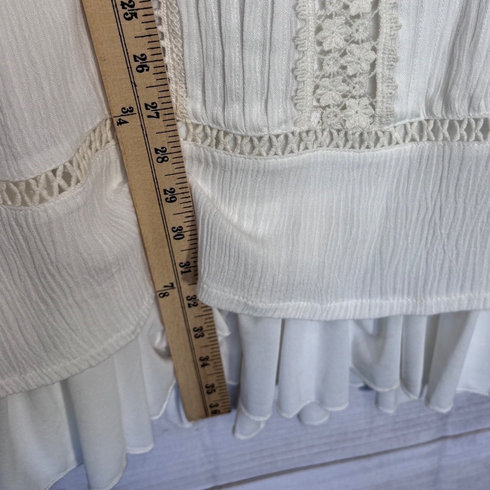 Pretty Angel White Crochet Lace Ruffle Hem Sleeveless Dress Large Boho Ren Faie - Picture 9 of 9